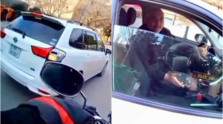 Qayda pozan sürücü motosikletçiyə təhlükə yaradıb nalayiq ifadələr işlətdi   - VİDEO