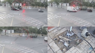 Bakıda açıq halda hərəkət edən kran svetoforu belə qırdı - ANBAAN VİDEO 