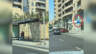 В Баку на место парковки установили знак автобусной остановки - ВИДЕО 