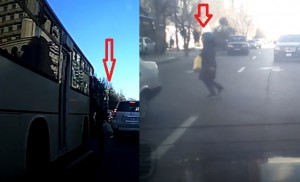 Yolun ortasında sərnişin düşürən avtobus sürücüsü - VİDEO