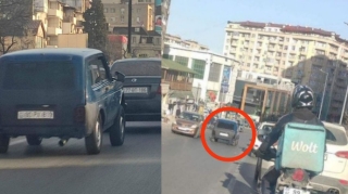 Sürücü "Niva"nın qabağını qaldırıb Yasamalda "protiv" getdi  - FOTO