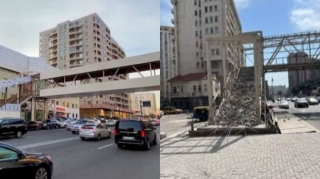 Bakıda qanunsuz olaraq tikilən piyada keçidi sökülür - FOTO - VİDEO   - YENİLƏNİB