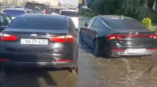 Abşeron Gənclər şəhərciyində yolu su basıb  - VİDEO