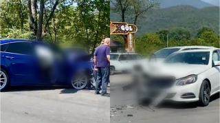 “Nohur Göl”ün qarşısında qəza: “Ford” və “Mercedes” toqquşdu   - VİDEO