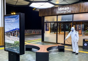 Koroğlu Nəqliyyat Mübadilə Mərkəzində dezinfeksiya işləri aparılır - FOTO