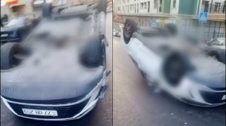 Yasamalda qəza: “BYD” yolun ortasında aşdı    - VİDEO
