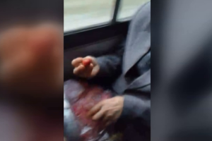 Çiyələyi yedikdən sonra saplağını avtobusun salonuna atır - VİDEO