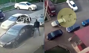 Yolu bölüşə bilməyən sürücülər silaha əl atdılar - VİDEO