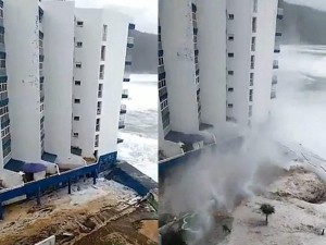 Şok kadrlar: dalğa evin eyvanlarını dağıtdı - VİDEO