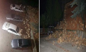 5 metrlik divar avtomobillərin üzərinə aşdı: 3 avtomobilə ziyan dəyib - FOTO