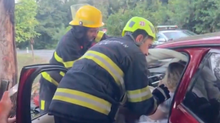 "BMW" ağaca çırpıldı; qadın sürücü belə çıxarıldı - VİDEO