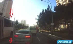 Qırmızı işıqda "protiv" gedən avtobus sürücüsü - VİDEO