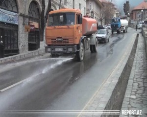 Şəkinin küçə və prospektləri dezinfeksiya olunur - VİDEO