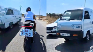 Əks yolla gələn sürücü az qala motosikletçini vuracaqdı   - VİDEO