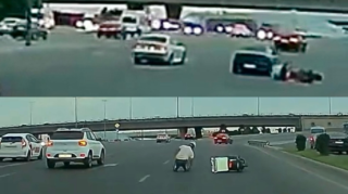 Bakıda sürücü motosikleti vurub aşırdı; kuryer asfalta yıxıldı   - ANBAAN VİDEO
